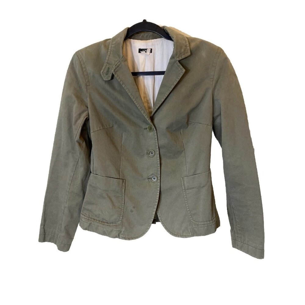 J. Crew Olive Green Cotton Suede Cropped Jacket Size Small Blazer Moto